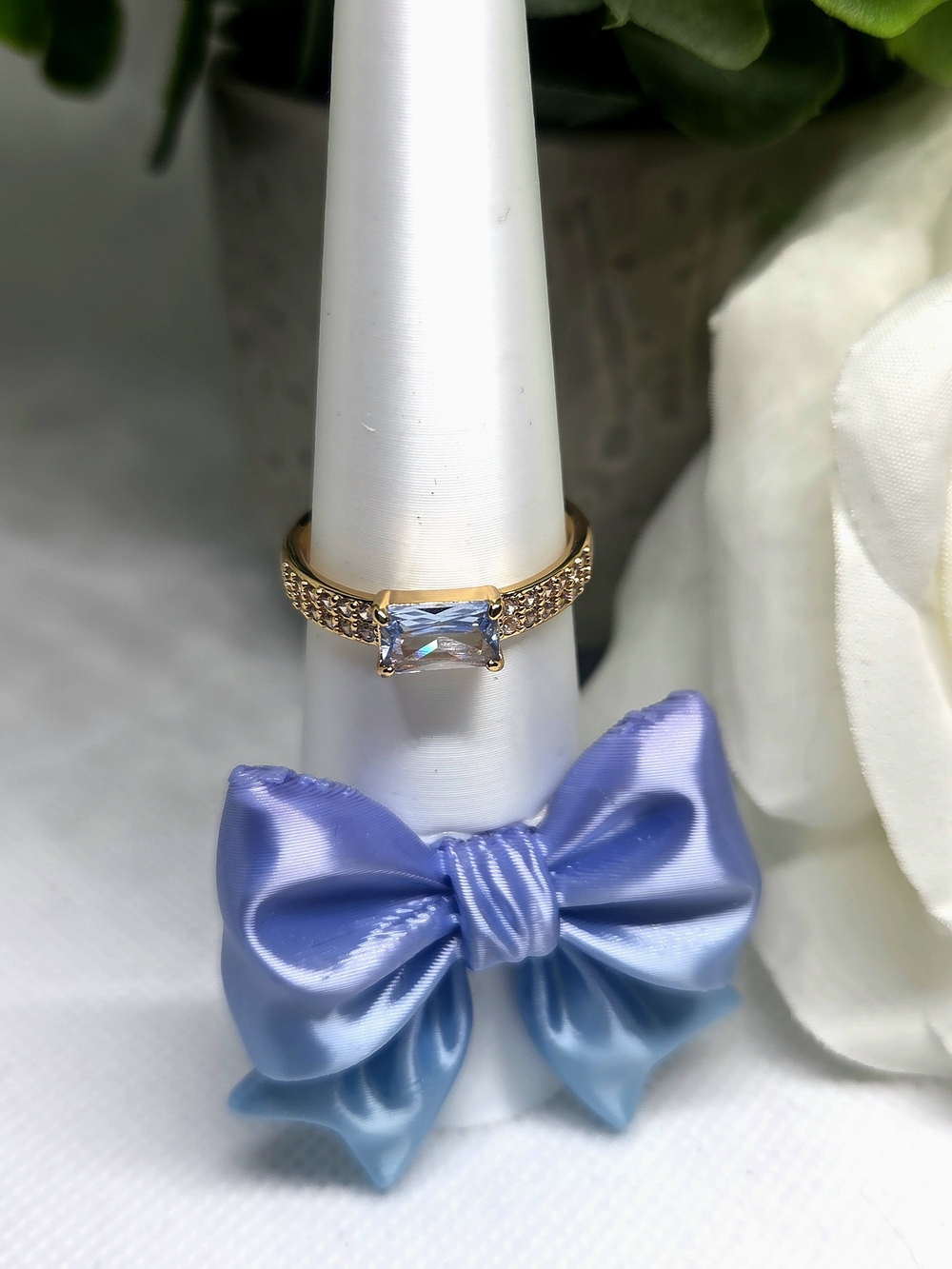 Gold-Plated Ring with Aqua Blue Rectangular Stone